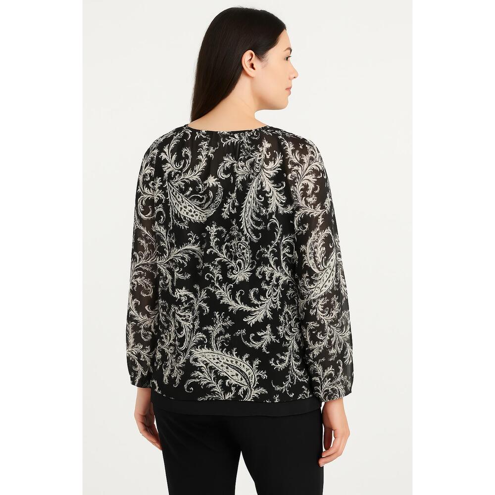 Apt 9 Top Unisex Large Black White Floral Blouse Layered Casual Blouse Trendy - Picture 1 of 5